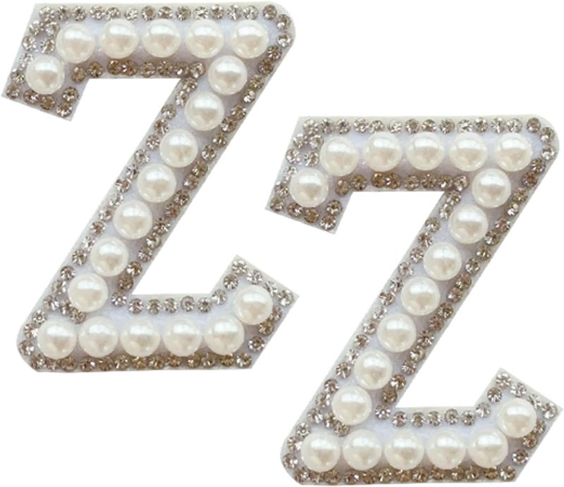 SOYCEV 2PCS White Pearl Iron on Rhinestone Sequin Sparkly Letter Patches for Backpacks Clothing (Z) - Image 1